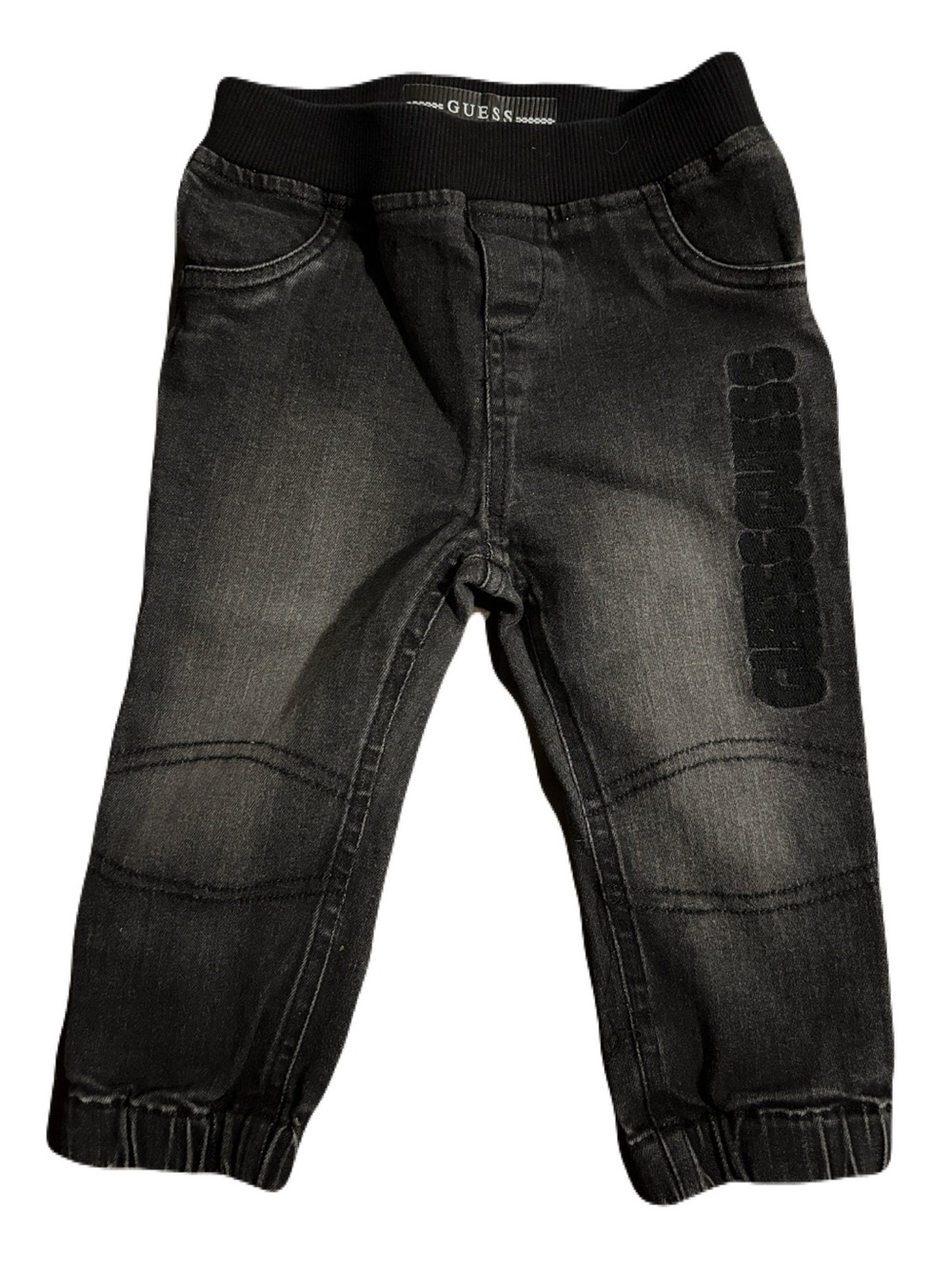 Guess Kids Charcoal Denim Cuffed Jeans with Logo